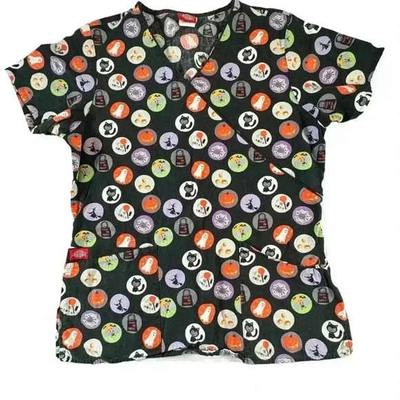 Dickies Women's Small Halloween Scrub Top with 2 Pockets Fun Print - Picture 1 of 9